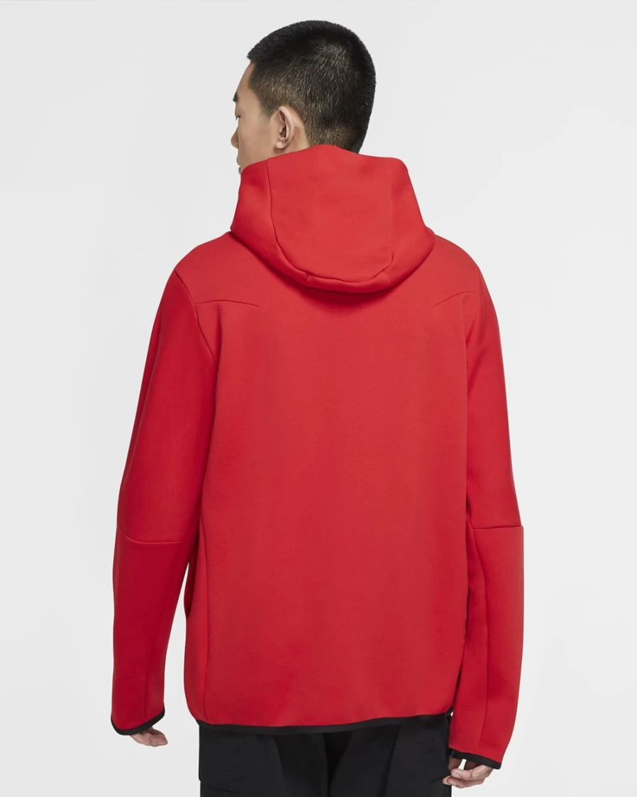 Nike Men's Tech Fleece Full-Zip Hoodie - University Red/Black | Lightweight & Comfortable Sportswear