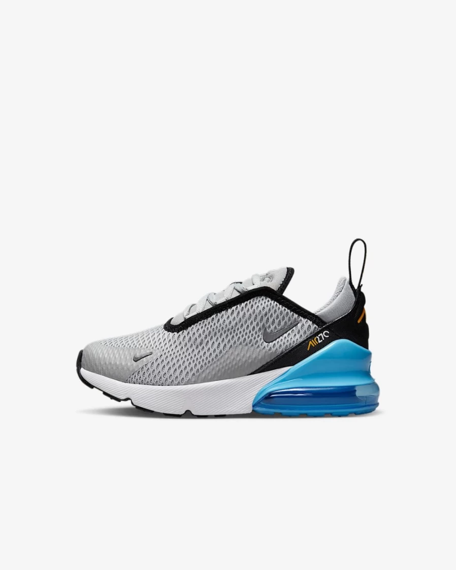 Nike Air Max 270 Kids' Shoes Light Smoke Grey Laser Orange Baltic Blue Iron Grey - Boys & Girls Running Sneakers