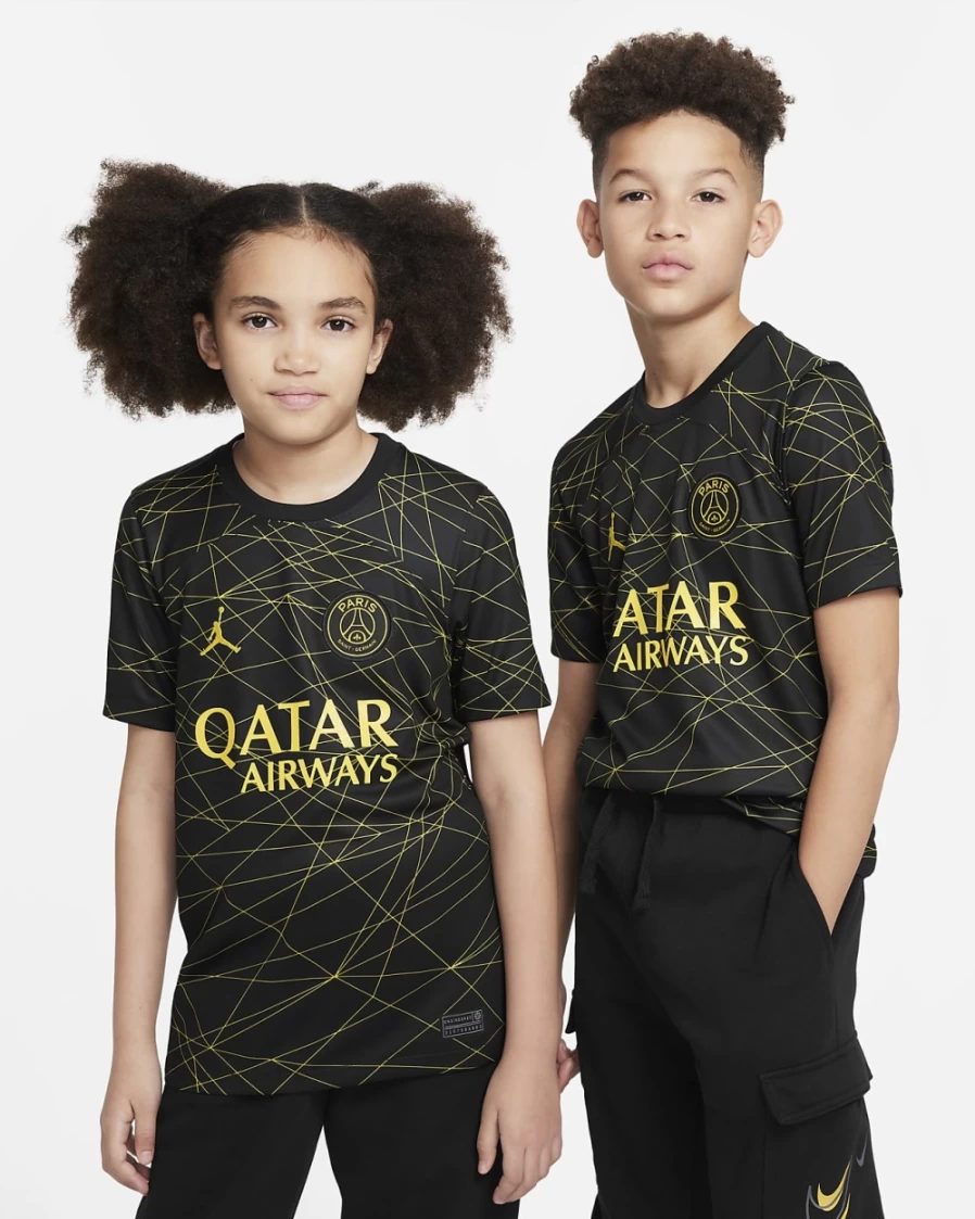 Nike Paris Saint-Germain 2023/24 Stadium Fourth Boys & Girls Black/Tour Yellow Dri-FIT Soccer Jersey