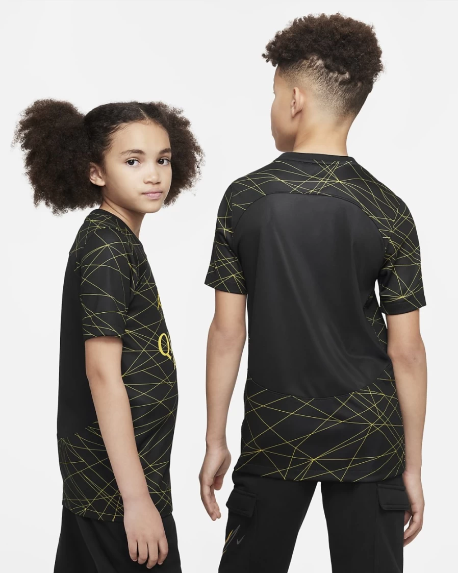 Nike Paris Saint-Germain 2023/24 Stadium Fourth Boys & Girls Black/Tour Yellow Dri-FIT Soccer Jersey
