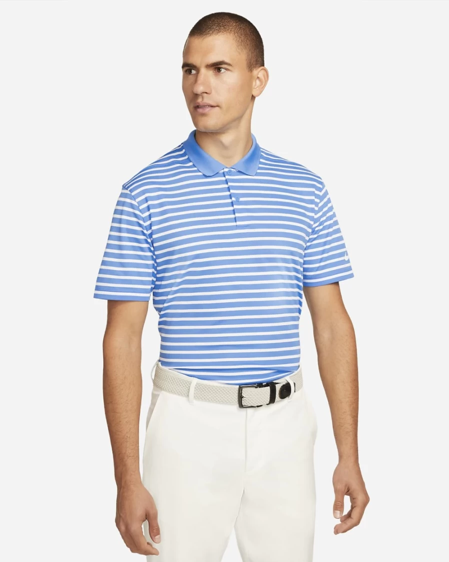 Nike Dri-FIT Victory Men's Golf Polo Shirt - University Blue & White Striped Performance Top