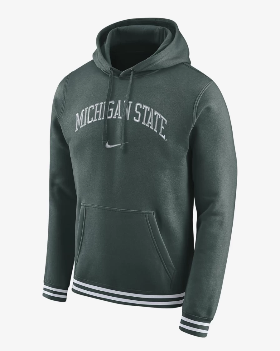 Nike Michigan State Spartans Men's Pro Green & White Retro Fleece Hoodie