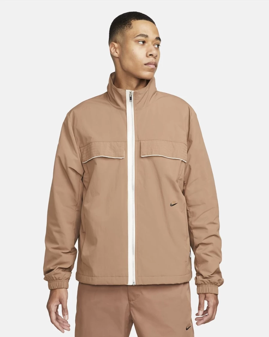Nike Men's Archaeo Brown M65 Jacket - Sportswear Style Essentials Lined Coat in Sail & Ice Silver