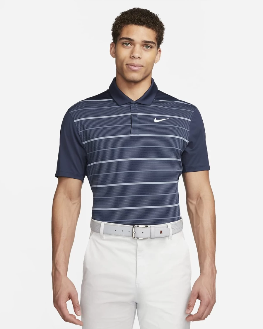 Nike Dri-FIT Men's Golf Polo - Moisture-Wicking, Striped Design - Midnight Navy, Diffused Blue, Ashen Slate, White Options