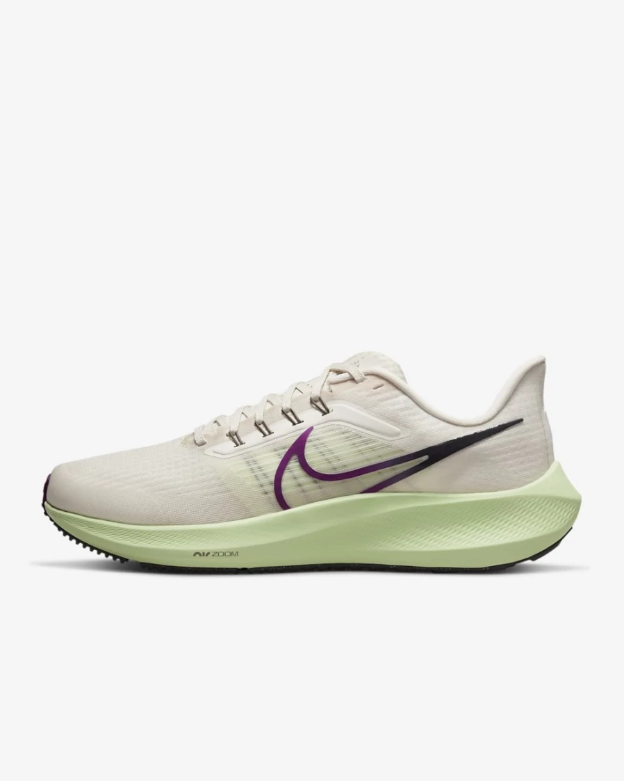 Nike Pegasus 39 Men's Light Orewood Brown Road Running Shoes - Sail/Barely Volt/Red Plum Accents