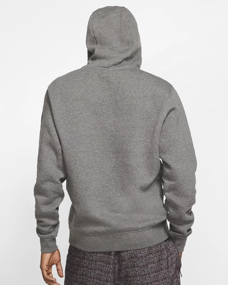 Nike Men's Club Fleece Graphic Pullover Hoodie - Charcoal Heather/White Cozy Sweatshirt