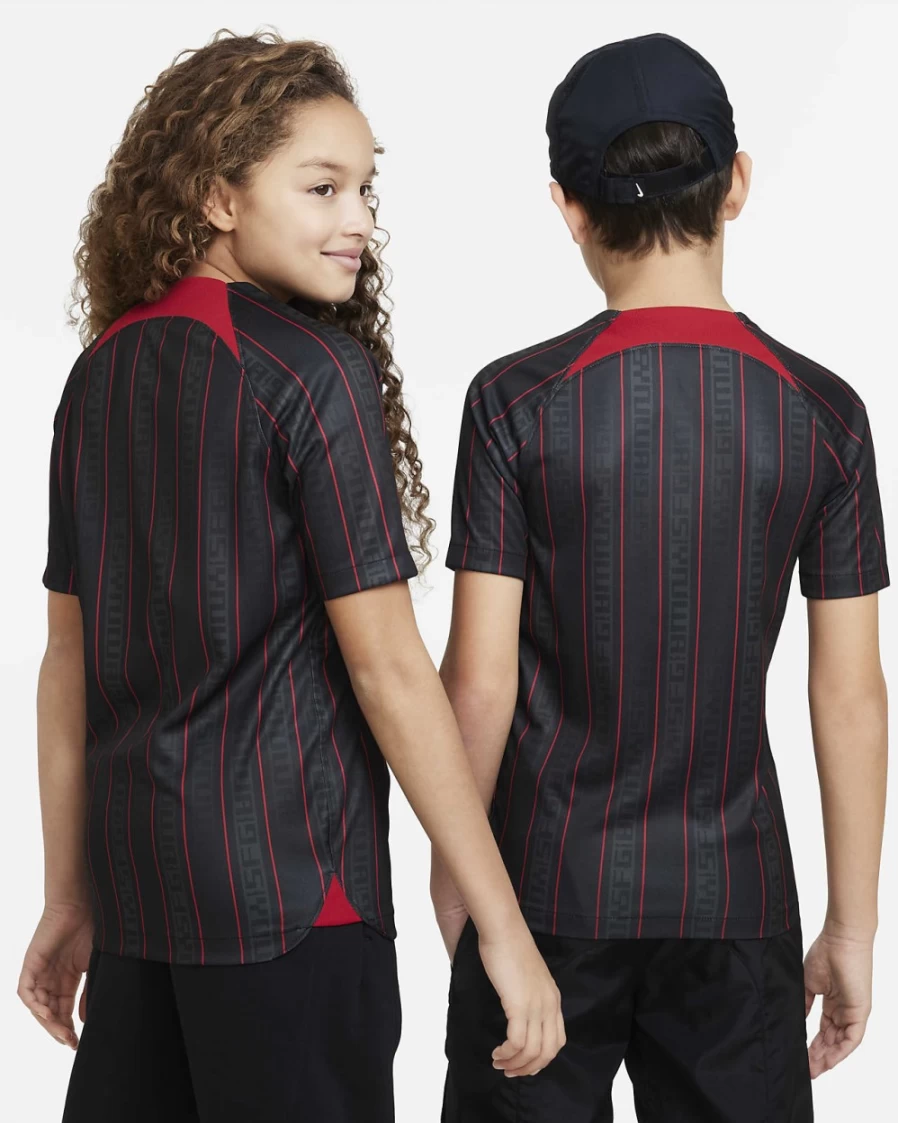 Nike Dri-FIT LeBron x Liverpool FC Anthracite Gym Red Soccer Jersey for Boys and Girls
