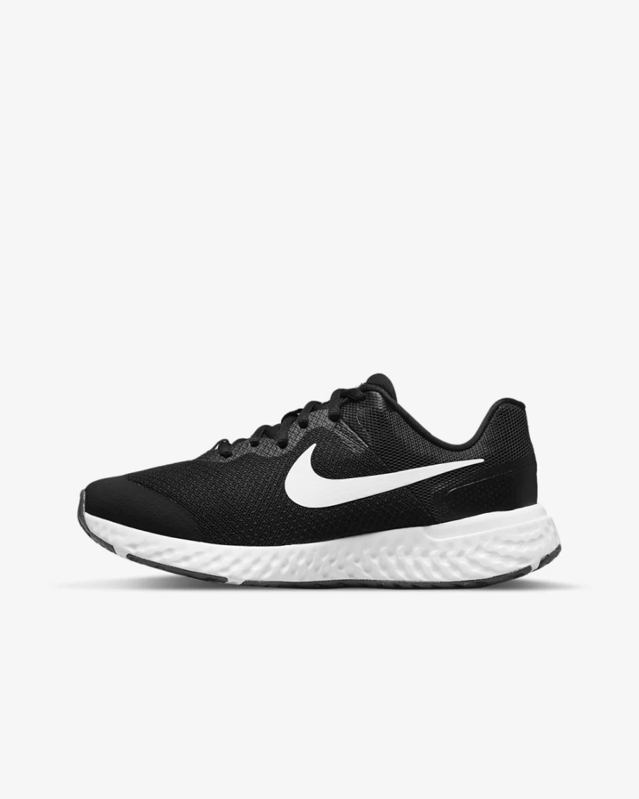 Nike Revolution 6 4E Wide Road Running Shoes for Boys & Girls - Black/Dark Smoke Grey/White