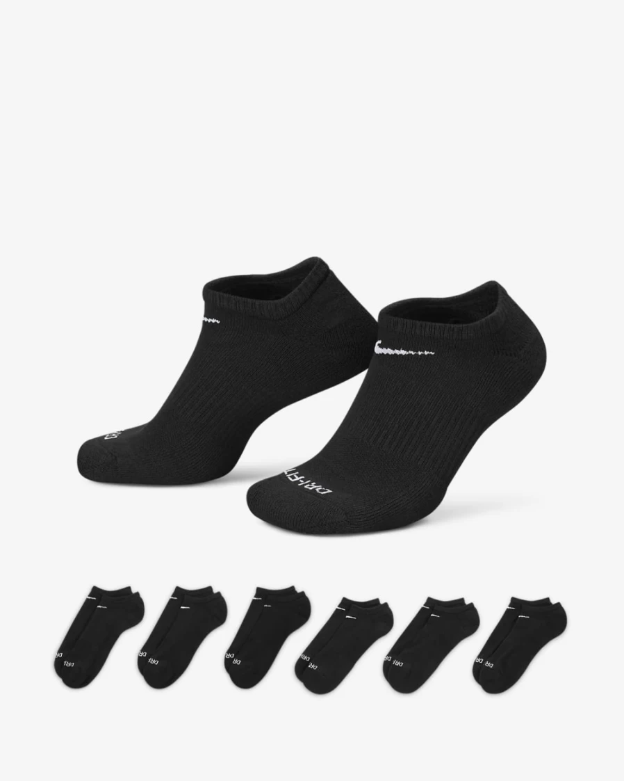 Nike Men's Everyday Plus Cushioned No-Show Socks 6-Pack (Black/White) - Breathable Athletic Training Socks
