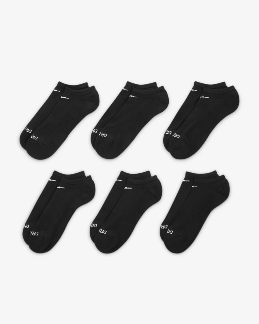 Nike Men's Everyday Plus Cushioned No-Show Socks 6-Pack (Black/White) - Breathable Athletic Training Socks