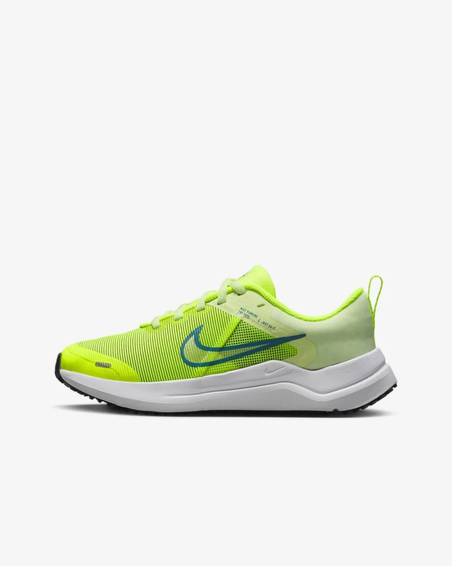 Nike Downshifter 12 Big Kids' Road Running Shoes for Boys & Girls in Volt/Barely Volt/Black/Bright Spruce
