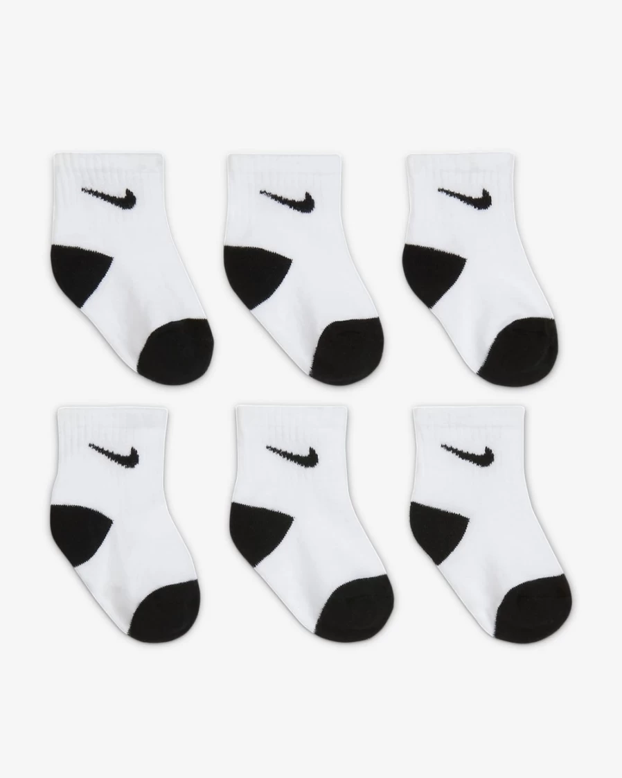 Nike Unisex Baby Ankle Socks 6-Pack - White & Black for Boys and Girls