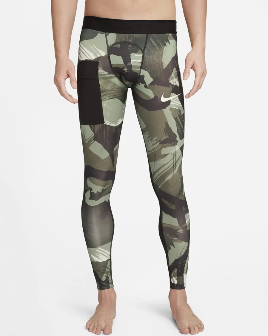 Nike Pro Dri-FIT Men's Training Tights - Oil Green, Velvet Brown & Coconut Milk Camo Print