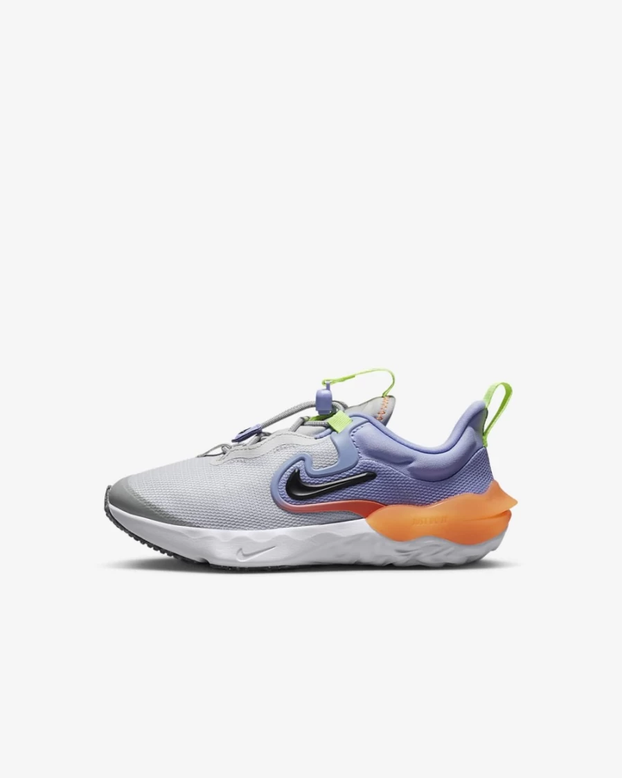 Nike Run Flow Easy On/Off Kids' Running Shoes for Boys & Girls in Photon Dust/Purple Pulse/Total Orange/Black