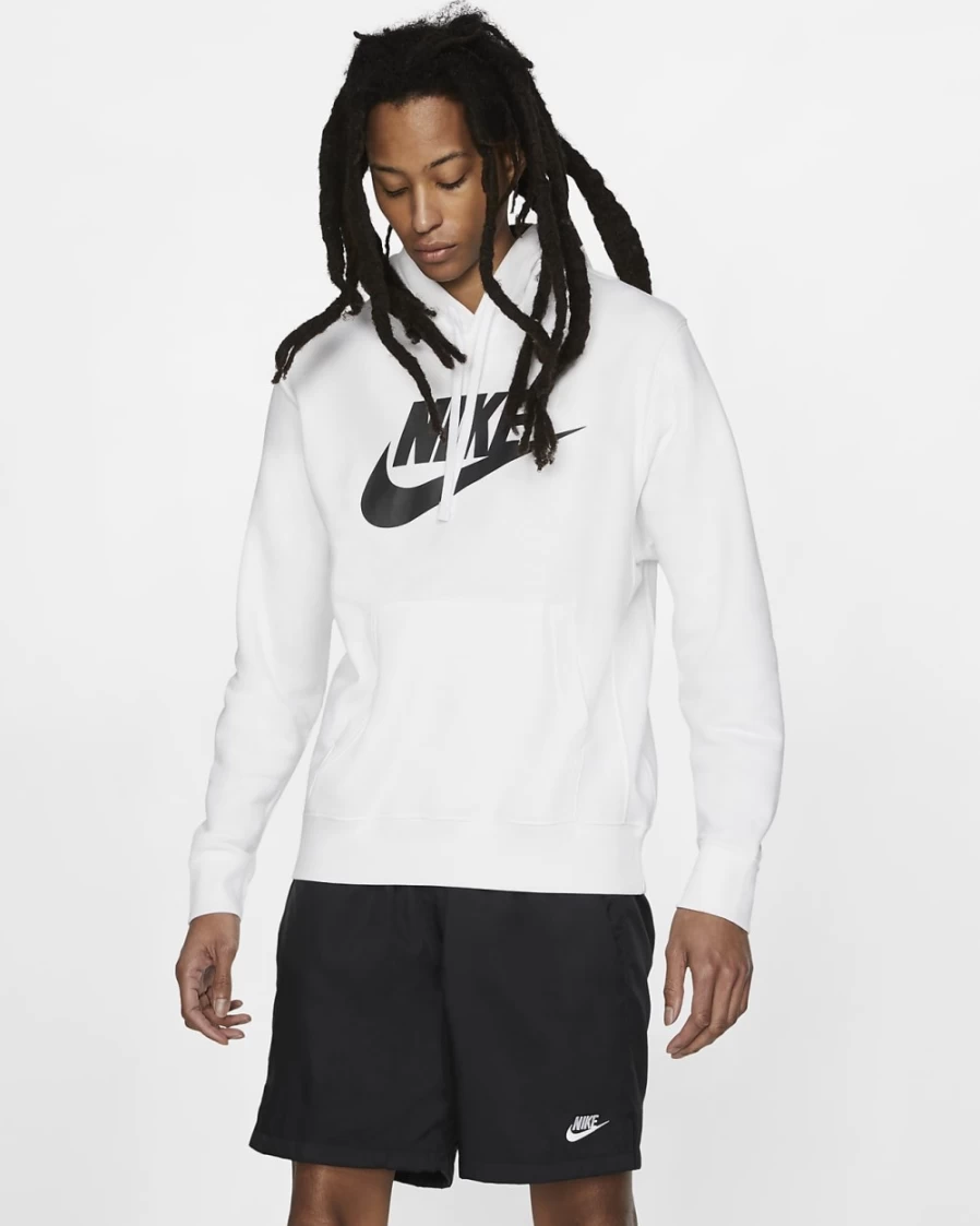 Nike Men's Club Fleece Graphic Pullover Hoodie - White & Black Sportswear