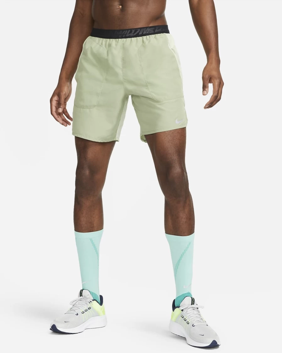 Nike Dri-FIT Men's 7" Running Shorts in Oil Green/Honeydew - Flex Stride Brief-Lined Wild Run Design