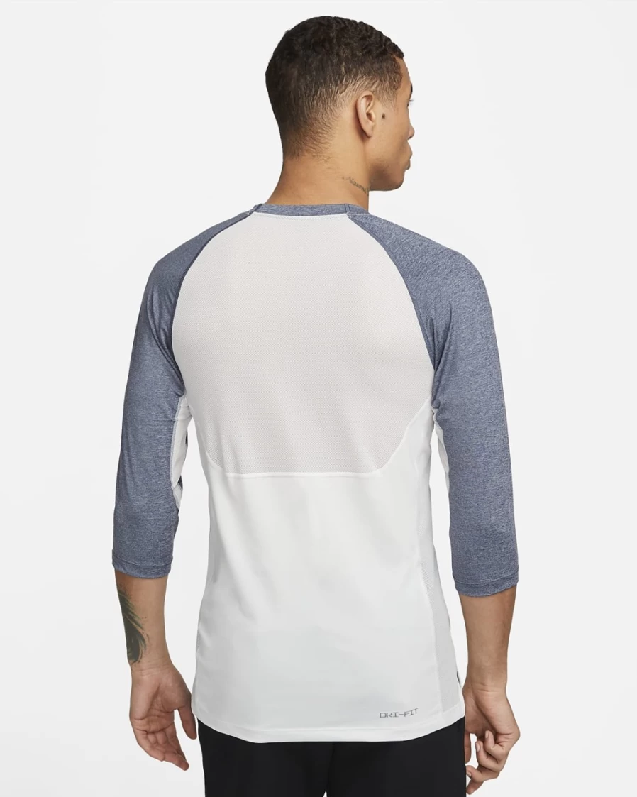 Nike Dri-FIT Men's 3/4-Length Sleeve Baseball Top in Summit White/Midnight Navy