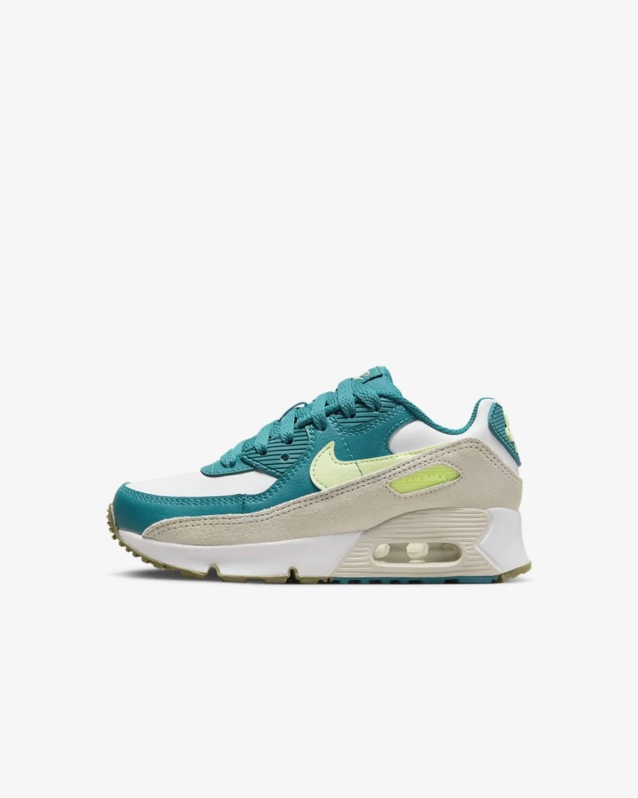 Nike Air Max 90 LTR Little Kids' Shoes - White/Bright Spruce/Phantom/Barely Volt - Unisex Boys & Girls Sneakers