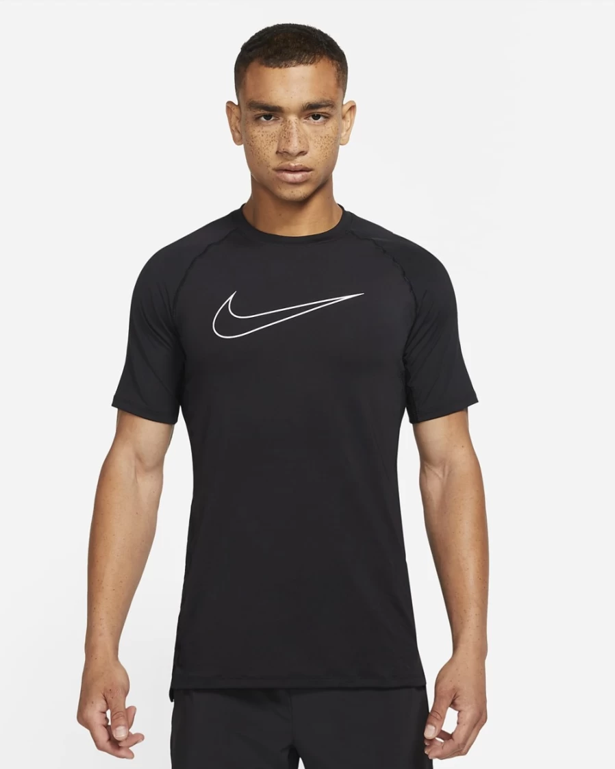 Nike Pro Dri-FIT Men's Training T-Shirt - Slim Fit Moisture-Wicking Workout Top (Black/White)