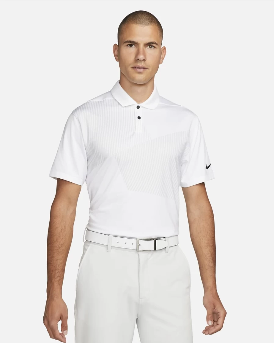 Nike Dri-FIT Vapor Men's Golf Polo Shirt - Moisture-Wicking, Breathable, White/Black, Sporty Printed Design