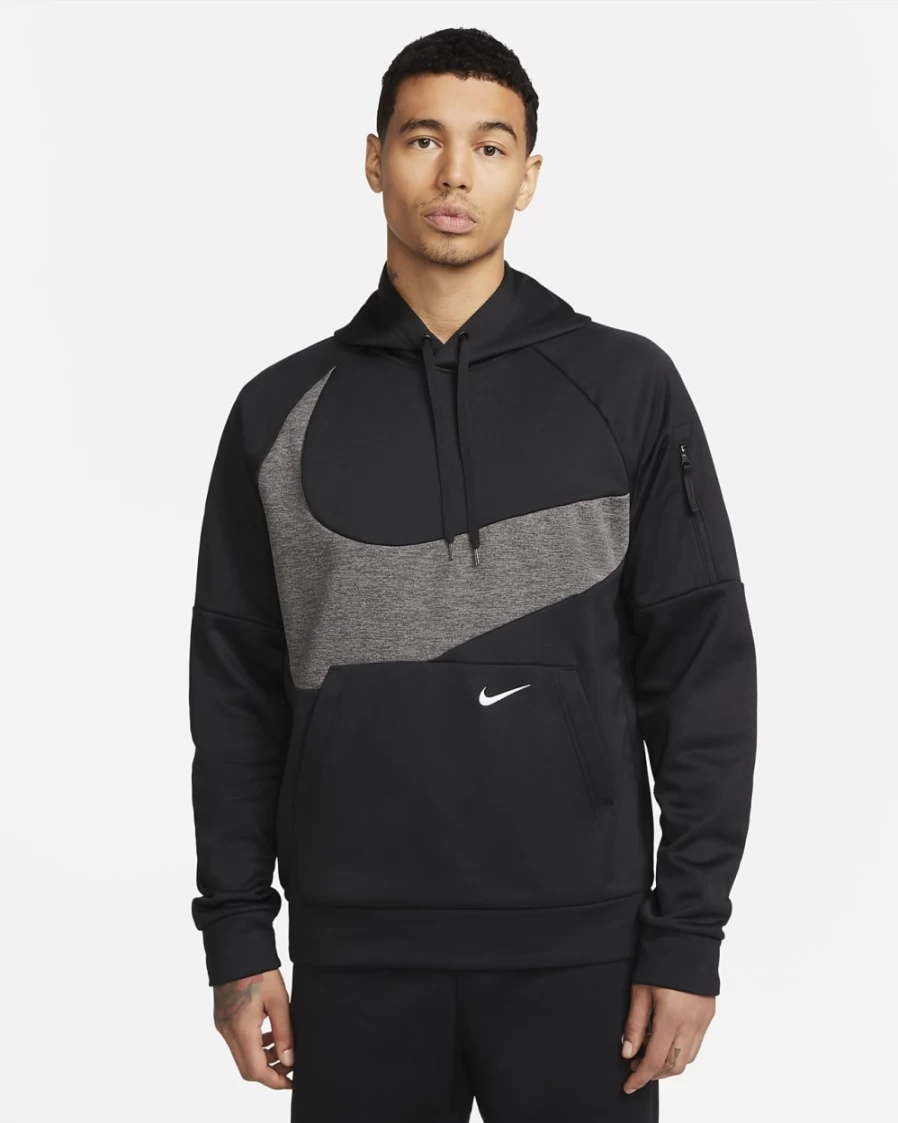 Nike Therma-FIT Men's Black Pullover Hoodie - Charcoal Heather & White Color Options