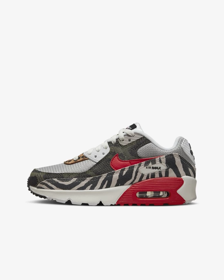 Nike Air Max 90 Big Kids' Light Iron Ore/Summit White/Black/University Red Sneakers for Boys and Girls