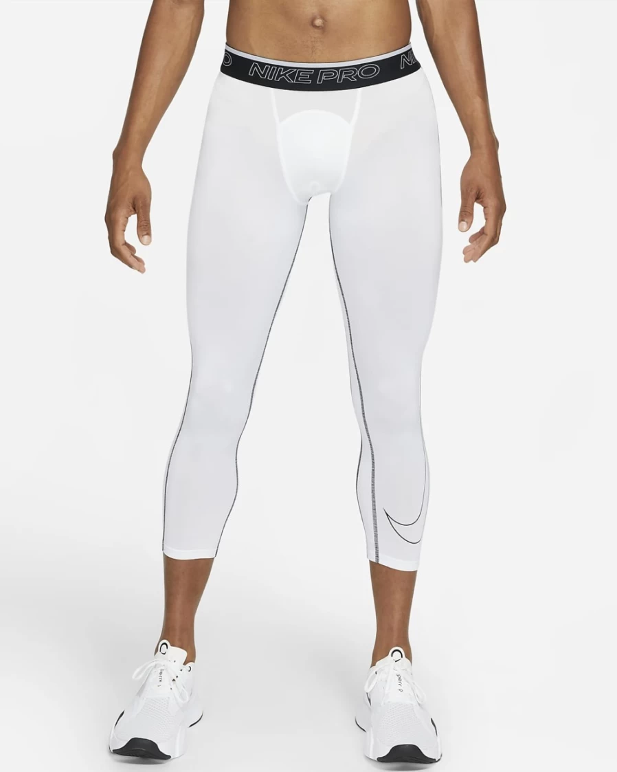 Nike Pro Dri-FIT Men's 3/4 Tights - White/Black Training Pants for Workouts & Running
