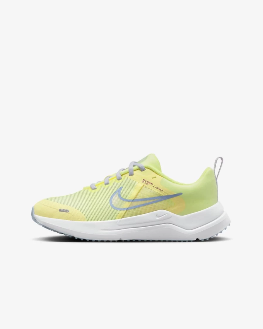 Nike Downshifter 12 Big Kids' Road Running Shoes for Boys & Girls - Citron Tint/Football Grey/Cosmic Fuchsia/Cobalt Bliss