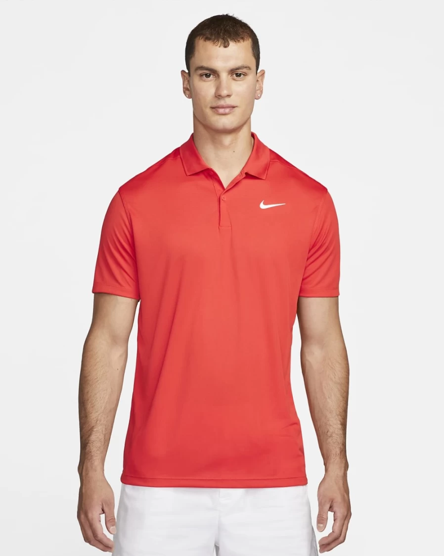 NikeCourt Dri-FIT Men's Tennis Polo Shirt - Habanero Red/White, Moisture-Wicking Performance Top for Men