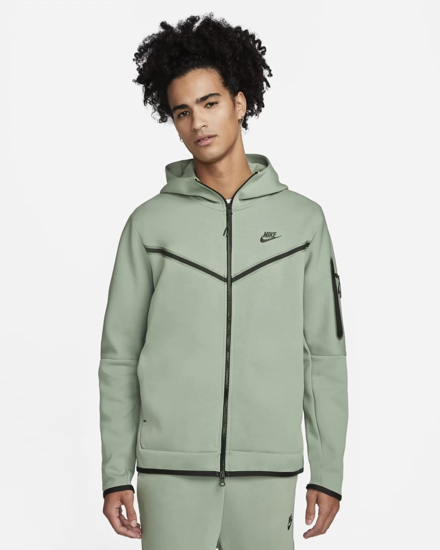 Nike Tech Fleece Men's Full-Zip Hoodie - Mica Green/Black | Lightweight & Comfortable Sportswear