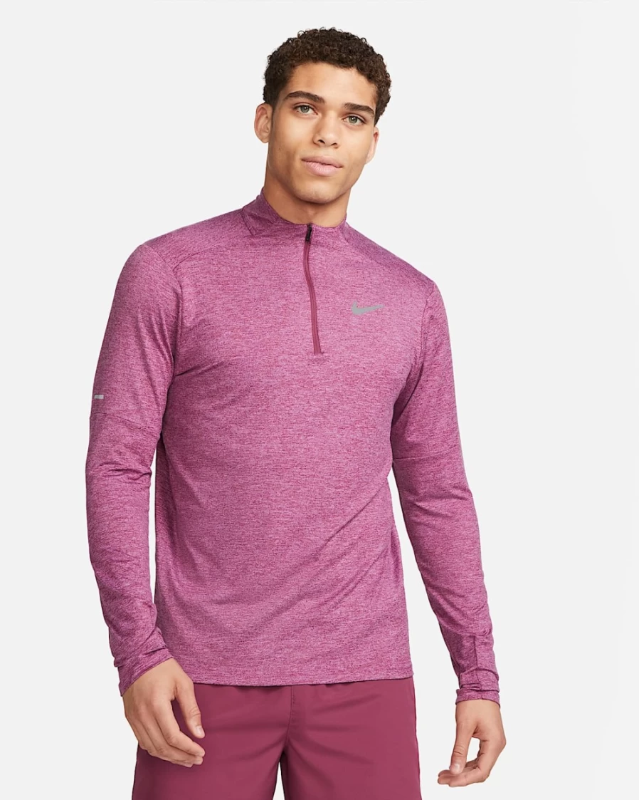 Nike Dri-FIT Element Men's 1/4-Zip Running Top - Rosewood/Rush Fuchsia/Heather - Moisture-Wicking Performance Shirt