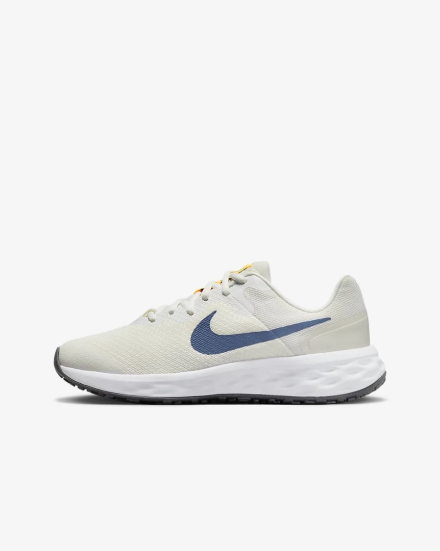 Nike Revolution 6 Big Kids' Road Running Shoes for Boys & Girls - Summit White/Light Bone/Blue Lightning/Diffused Blue