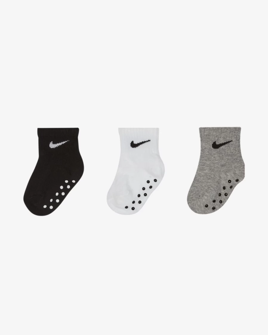 Nike Unisex Baby (6-12 Months) Non-Slip Ankle Socks - 3 Pairs, Black