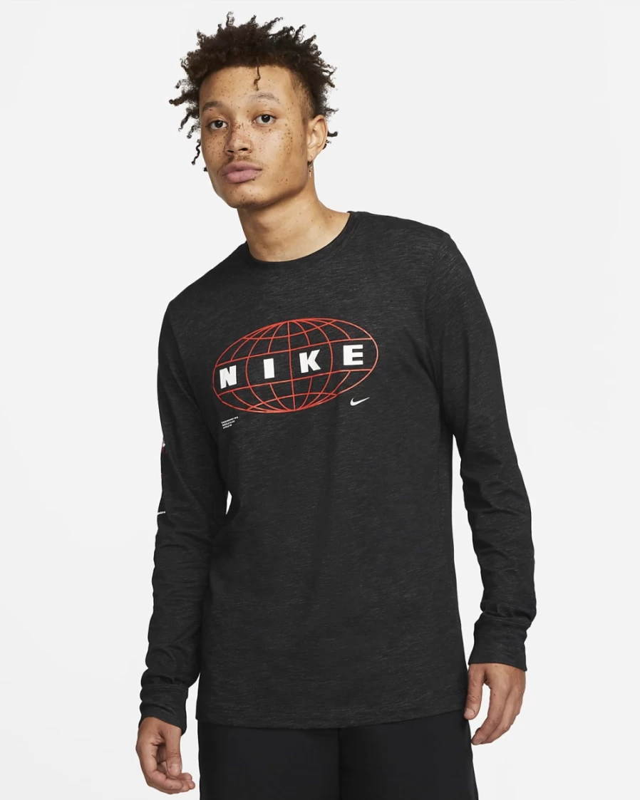 Nike Dri-FIT Men's Training Long-Sleeve T-Shirt - Black/Particle Grey - Moisture-Wicking Workout Top