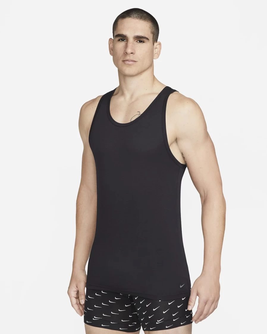 Nike Dri-FIT ReLuxe Men's Black Tank Undershirt 2-Pack - Moisture Wicking Athletic Shirts