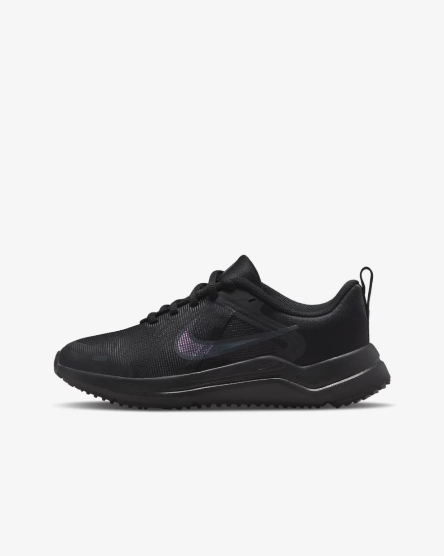 Nike Downshifter 12 Big Kids' Road Running Shoes - Black/Light Smoke Grey/Black | Boys & Girls Lightweight Sneakers