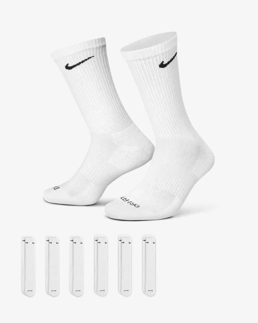 Nike Men's Everyday Plus Cushioned Training Crew Socks 6-Pack (White/Black)