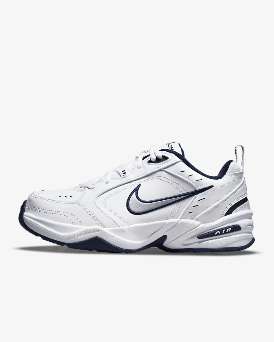 Nike Air Monarch IV Men's Training Shoes - White/Midnight Navy/White/Metallic Silver - Extra Wide Width