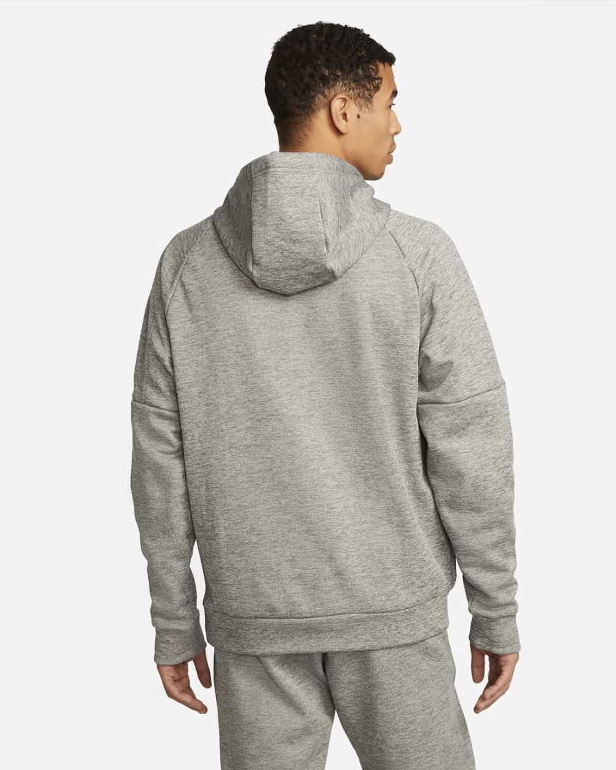 Nike Therma-FIT Men's Dark Grey Heather Pullover Hoodie - Lightweight Fitness Sweatshirt for Training & Running