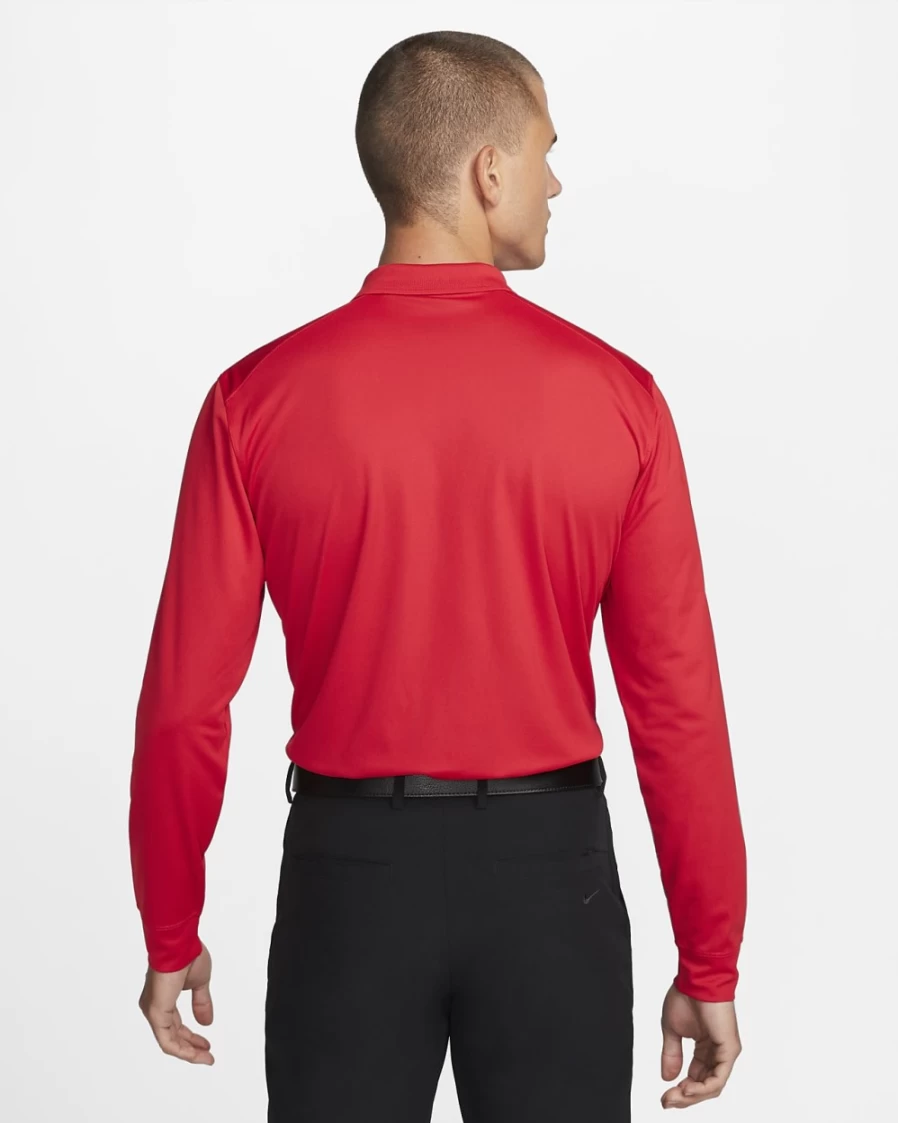 Nike Dri-FIT Victory Men's Long-Sleeve Golf Polo Shirt - University Red/White, Moisture-Wicking Performance Top for Golfers