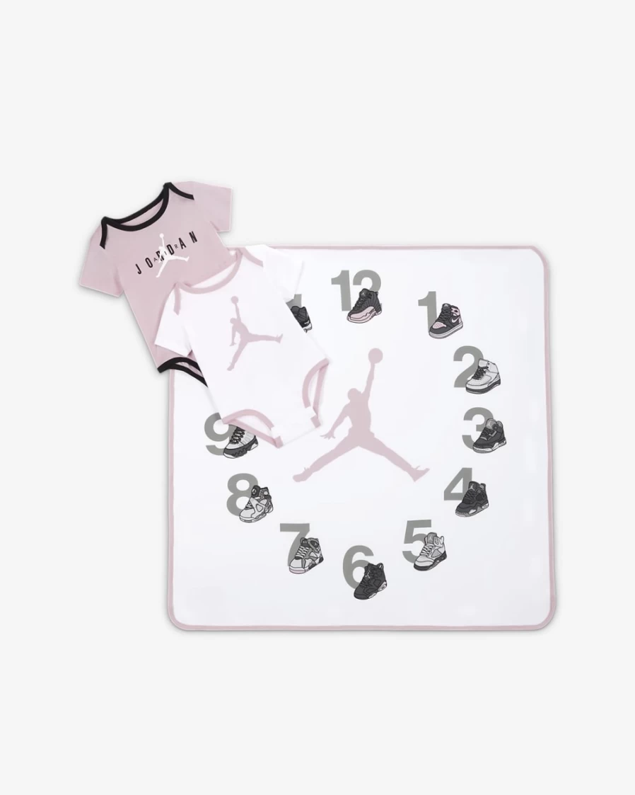 Nike Jordan Milestone Baby Bodysuit Set (3-Pack) - Pink Foam Unisex Outfit for Newborns 0-9 Months