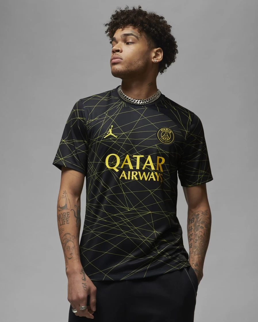 Nike Paris Saint-Germain 2023/24 Men's Black/Tour Yellow Stadium Fourth Jordan Dri-FIT Soccer Jersey