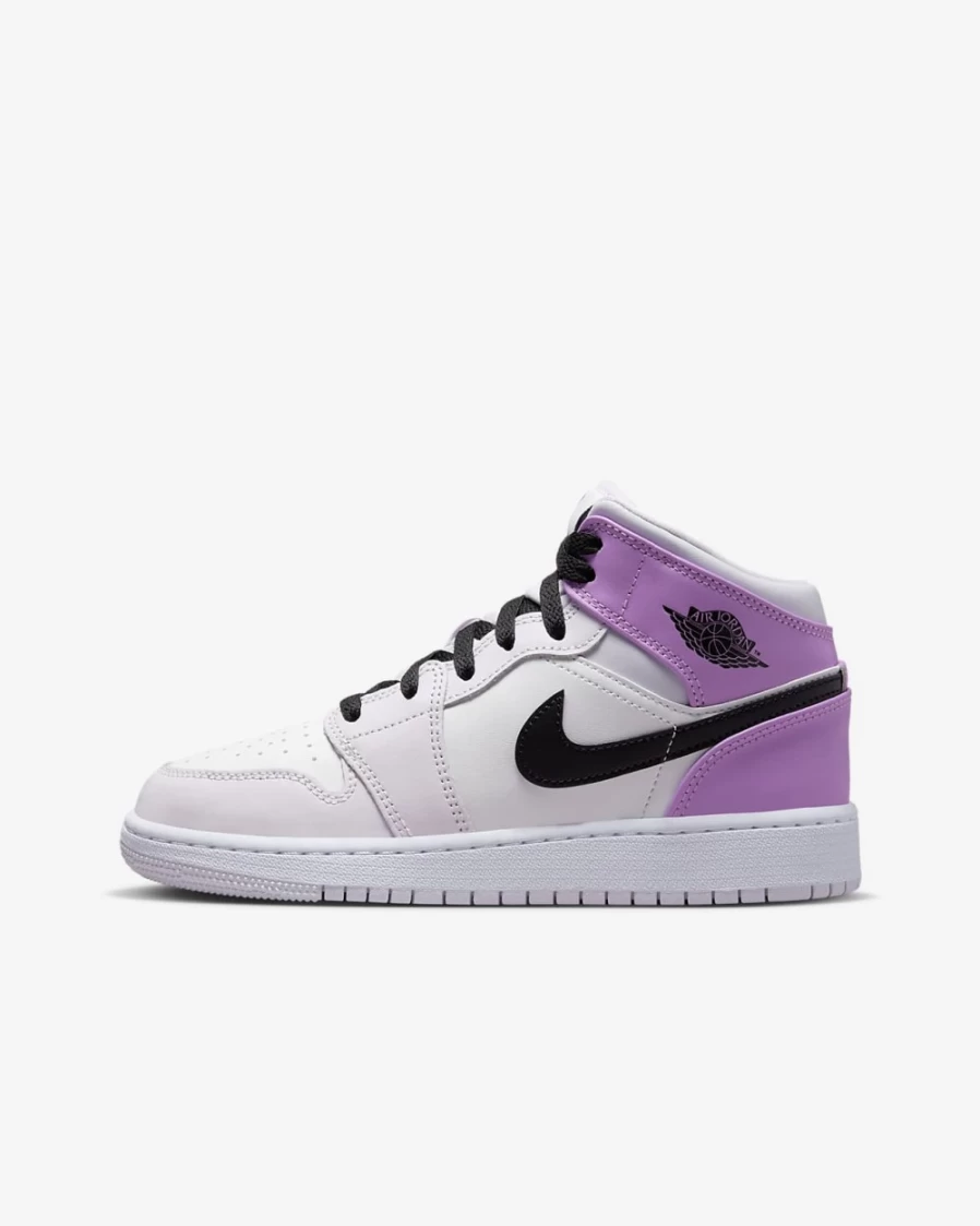 Nike Air Jordan 1 Mid Big Kids' Shoes - Barely Grape/White/Rush Fuchsia/Black - Unisex Boys & Girls Basketball Sneakers