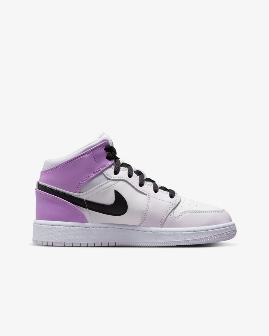 Nike Air Jordan 1 Mid Big Kids' Sneakers in Barely Grape/White/Rush Fuchsia/Black for Boys and Girls
