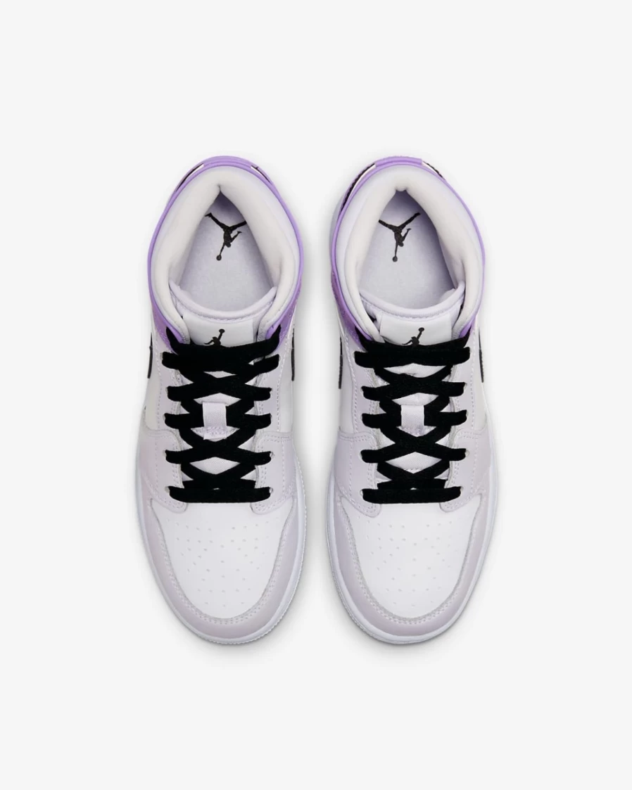 Nike Air Jordan 1 Mid Big Kids' Sneakers in Barely Grape/White/Rush Fuchsia/Black for Boys and Girls