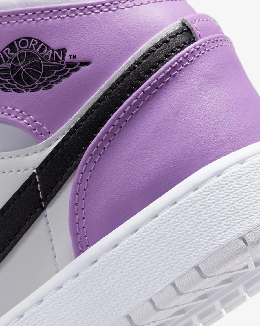Nike Air Jordan 1 Mid Big Kids' Sneakers in Barely Grape/White/Rush Fuchsia/Black for Boys and Girls