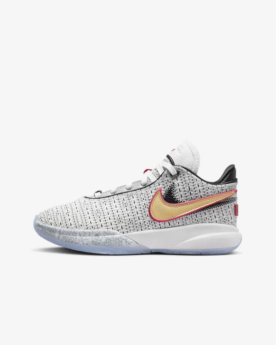 Nike LeBron XX Big Kids' Basketball Shoes for Boys & Girls - White/Black/University Red/Metallic Gold