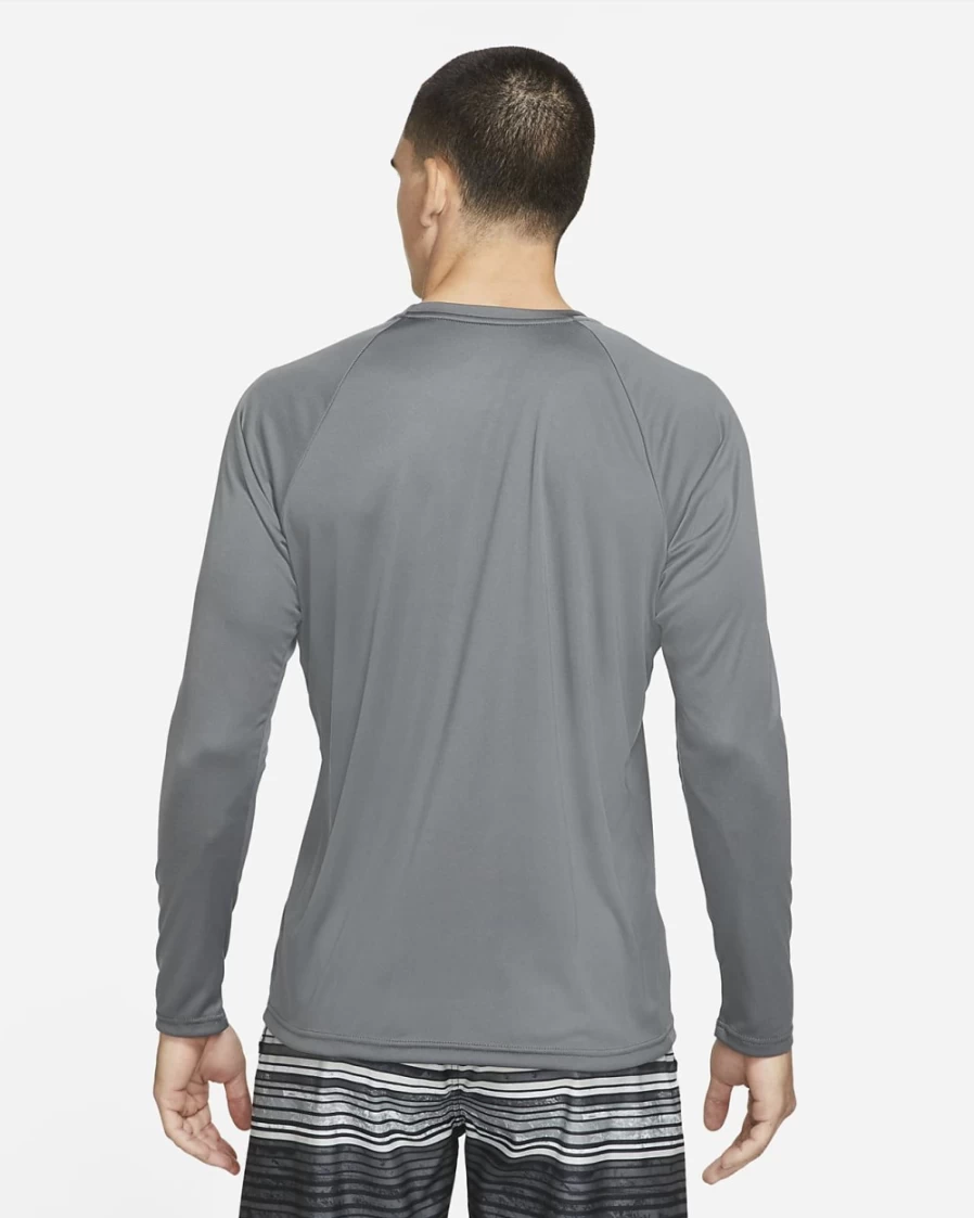 Nike Men's Iron Grey Hydroguard Long-Sleeve Swim Shirt - Essential UPF Sun Protection Top