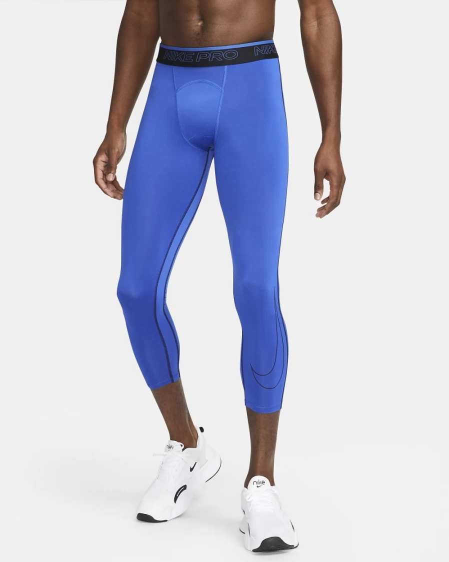 Nike Pro Dri-FIT Men's 3/4 Tights - Game Royal/Black/Black - Moisture-Wicking Training Pants