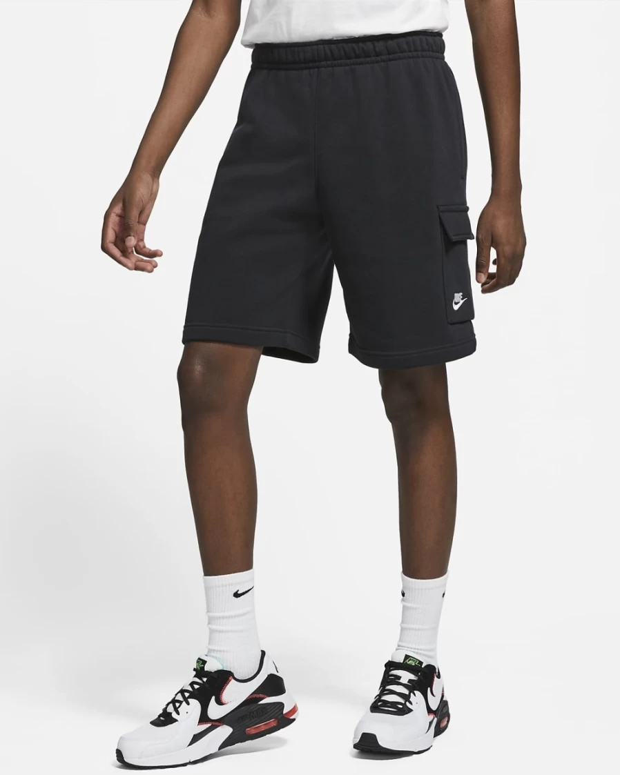 Nike Men's Sportswear Club Cargo Shorts - Black/White Casual Athletic Shorts
